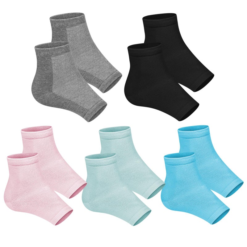 Ohtomber Cracked Heel Treatment Repair Socks - Ohtomber 5 Pairs Silicone Gel Foot Care Softener Toeless Pedicure Moisturizing Dry Feet Socks for Dry Cracked Heels - Image 1
